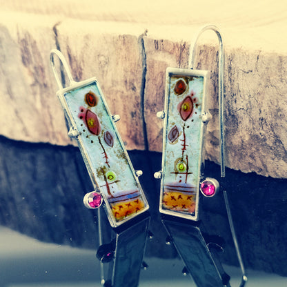 Boucles d'oreilles feuille vintage gemme rouge