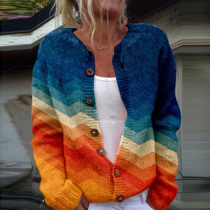 3D Digital Printing Cardigan Knitted Coat Imitation Sweaters Women's Clothing