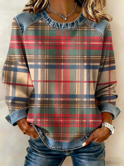 Sweat-shirt à manches longues et col rond imprimé numérique 3D pour femme