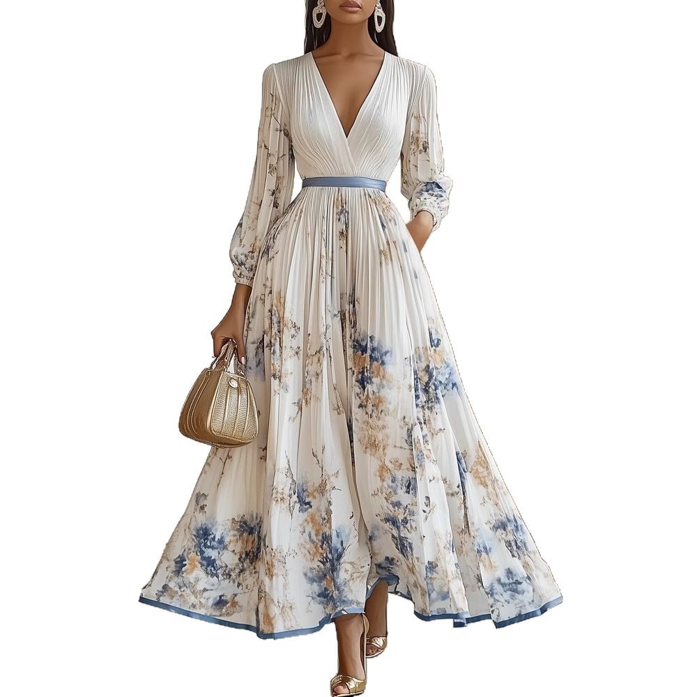 European And American Print Holiday Dress