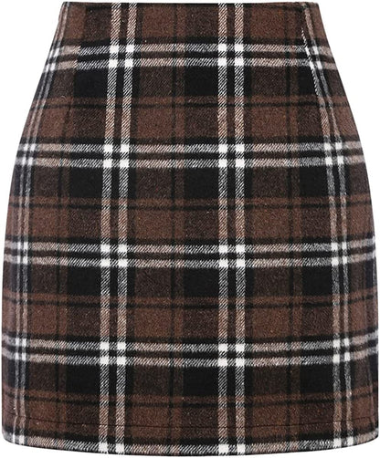 Mini-jupe crayon moulante en laine à carreaux taille haute pour femme