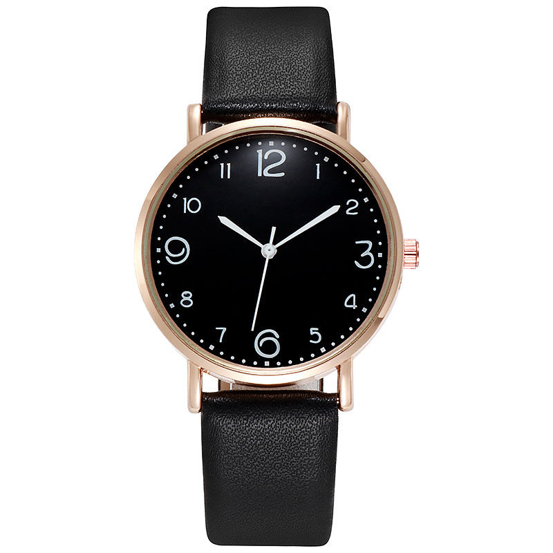 Reloj de cuarzo con correa de cuero y números de moda casual para mujer