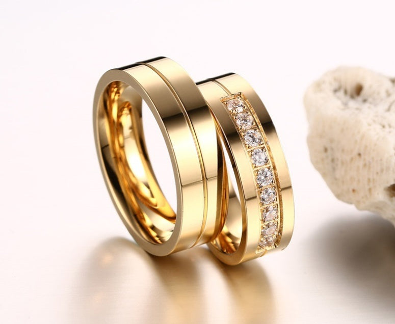 Bague de couple en acier titane simple, bague plaquée or, bijoux en diamant