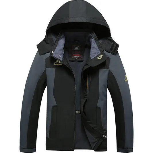 AdTec outdoor windproof waterproof jacket with hood in dark gray and black color-block design