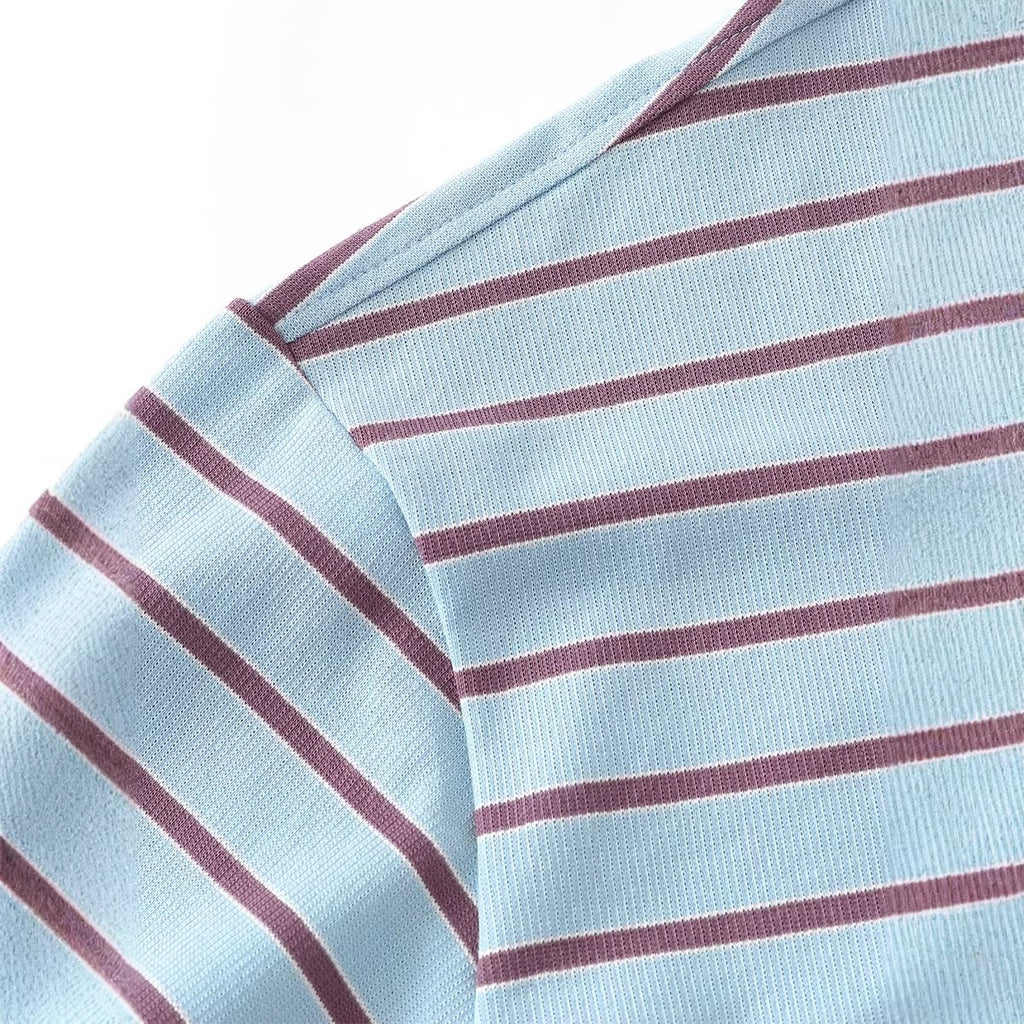 Loose short striped polo collar T-shirt