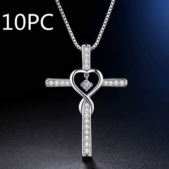 Infinito Amor Dios Confiamos Cruz Cristiana Piedra Natal Collar Colgante Gemas de Color Circón Corazón Collar Joyería para Mujer