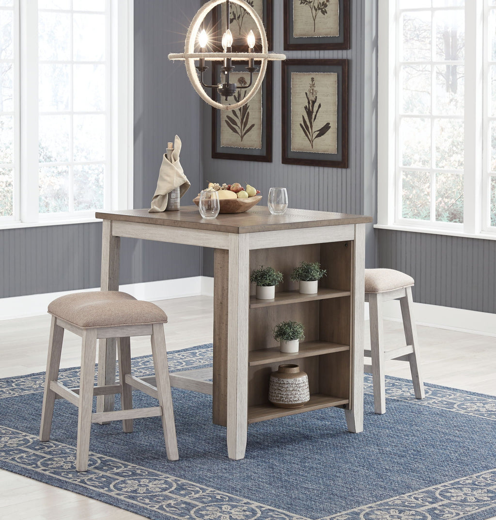 White Modern Rectangular 3 Piece Counter Height Dining Set-1