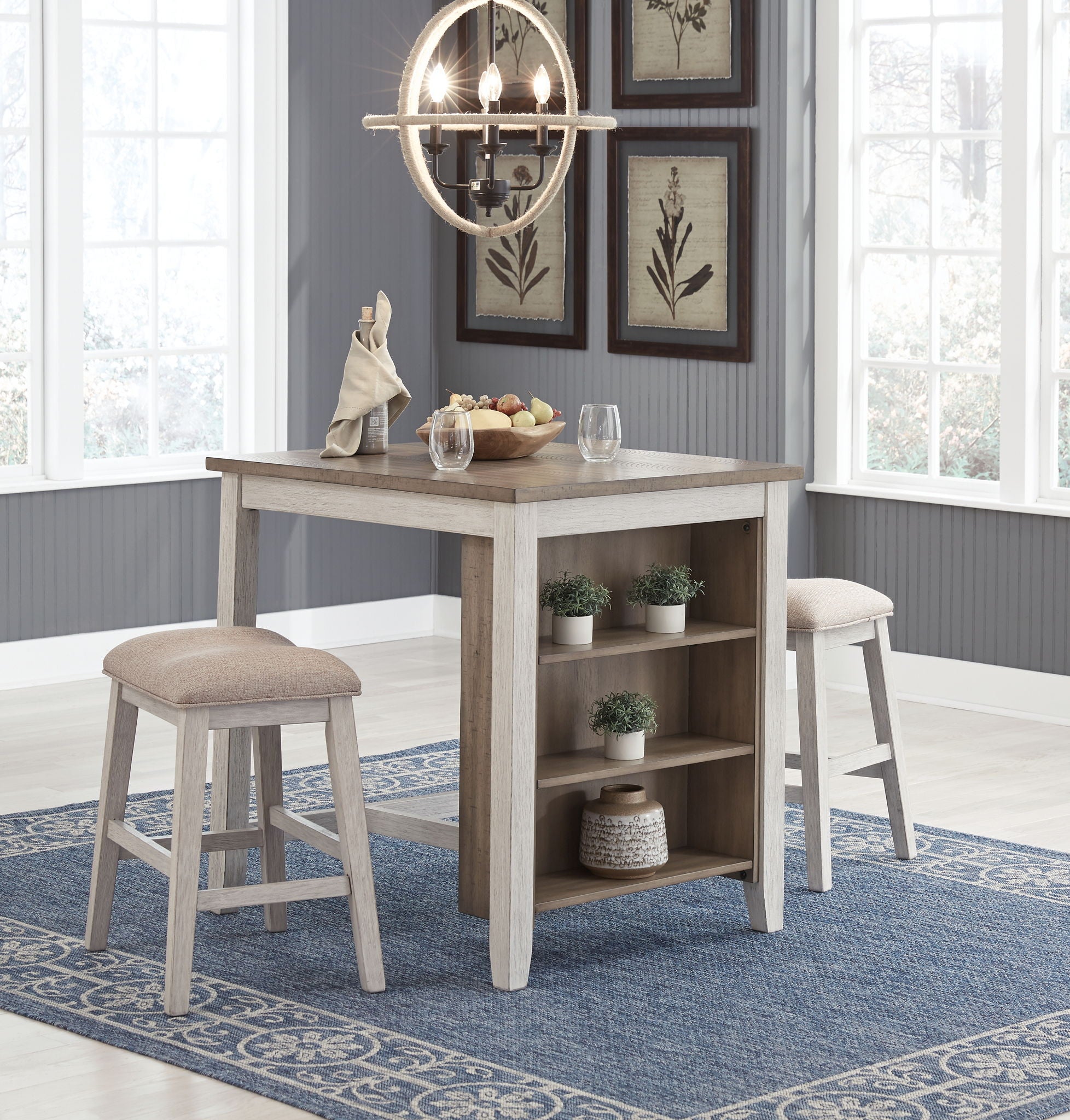 White Modern Rectangular 3 Piece Counter Height Dining Set-1