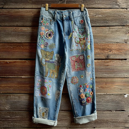 Nouveau pantalon évasé style jean imprimé par transfert thermique 3D en imitation denim
