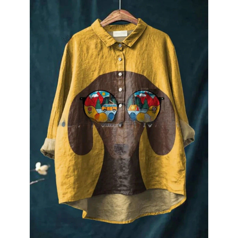 Chemise à imprimé animal numérique rétro de style européen et américain pour femmes