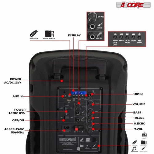 5Core 12 Inch PA Portable Bluetooth Party Speaker