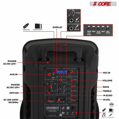 5Core 12 Inch PA Portable Bluetooth Party Speaker