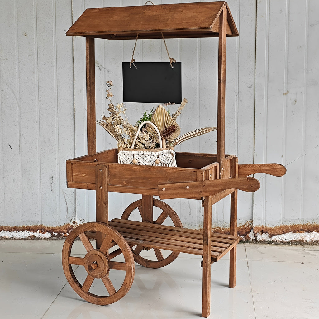 Two-Tier Wooden Plant Trolley Stand with Wheels
