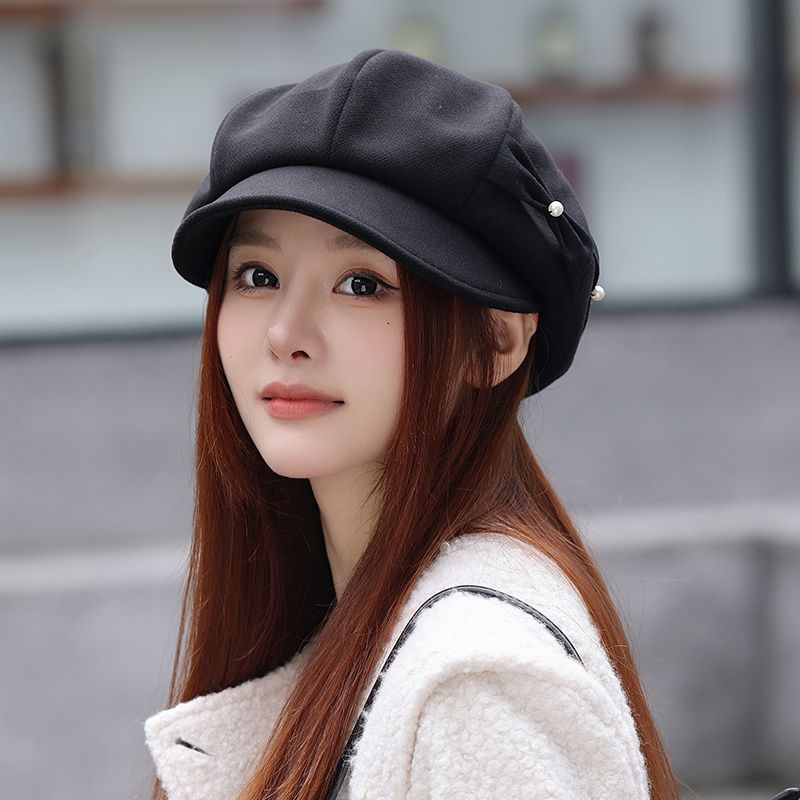 Béret Tendance avec Nœud de Perles de Mode Amincissant le Visage