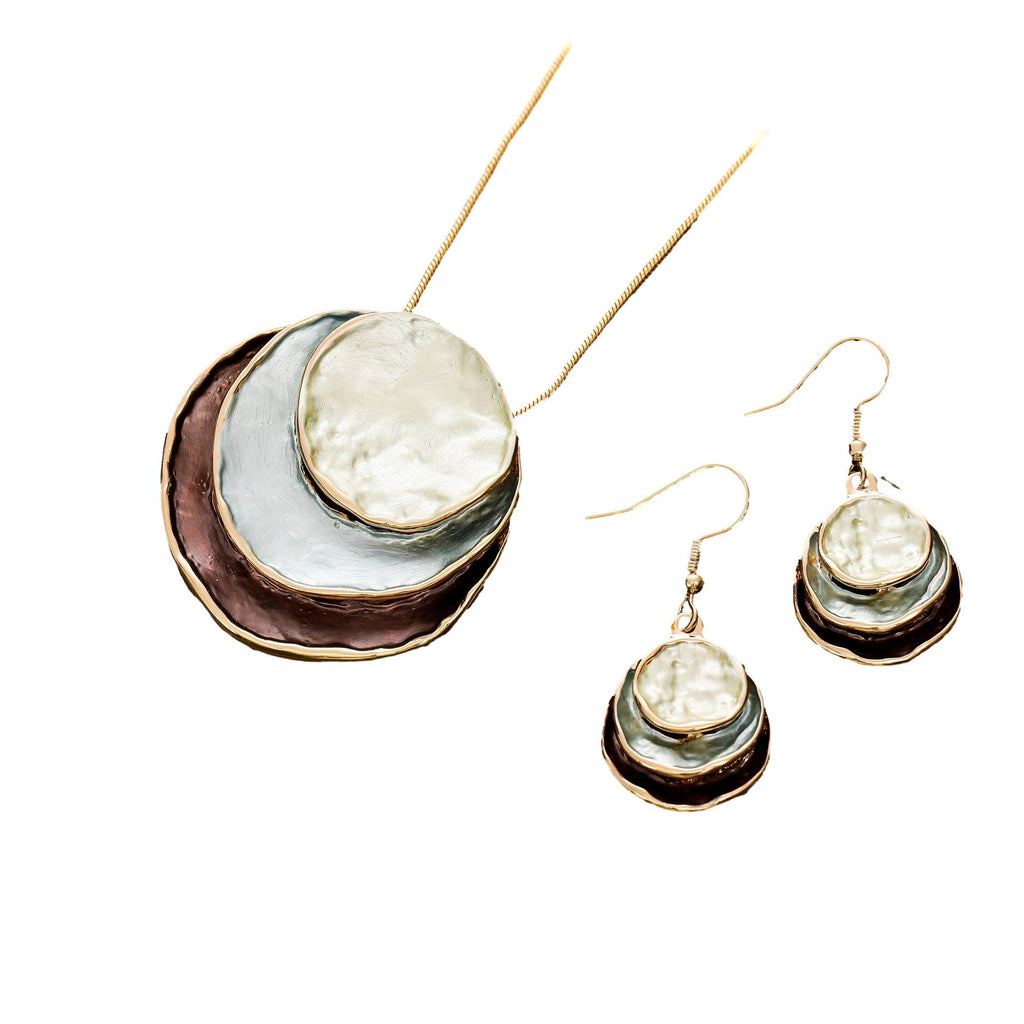 Color Painting Oil Three-layer Ring Hollow Pendant Earrings And Necklace Set