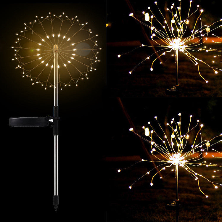 Nueva Púa de Tierra Luz Solar Fuegos Artificiales Luz LED Cadena de Alambre de Cobre Decoración de Jardín Exterior Luces de Estrella Luces de Navidad