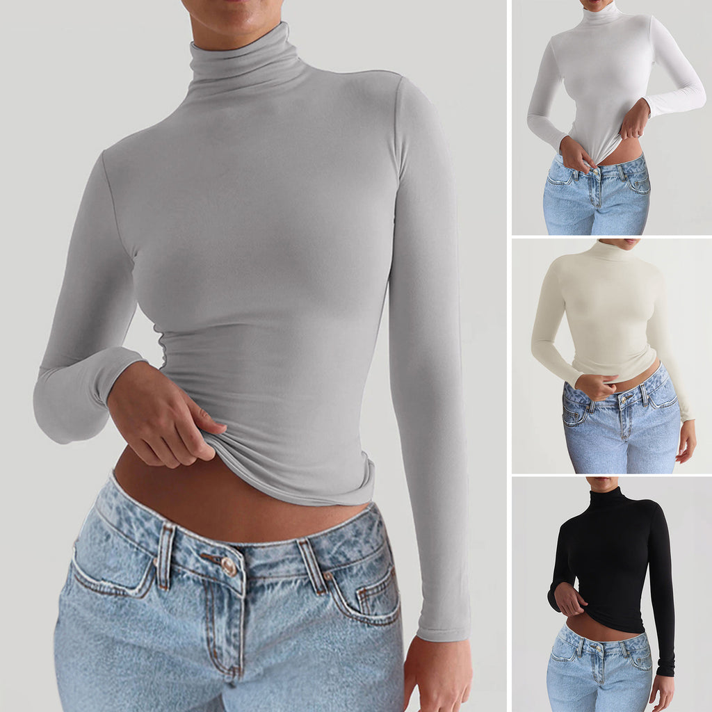 T-shirt Y2K moulant à col roulé, mode décontractée, pull à manches longues, haut ajusté, vêtements pour femmes
