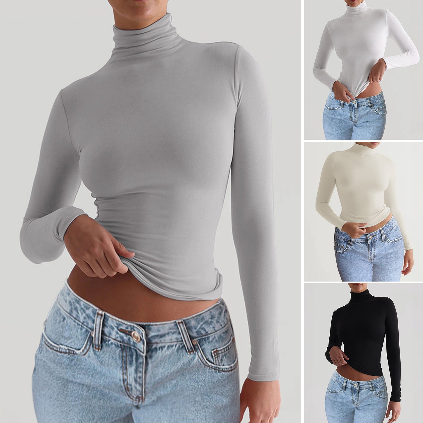 T-shirt Y2K moulant à col roulé, mode décontractée, pull à manches longues, haut ajusté, vêtements pour femmes