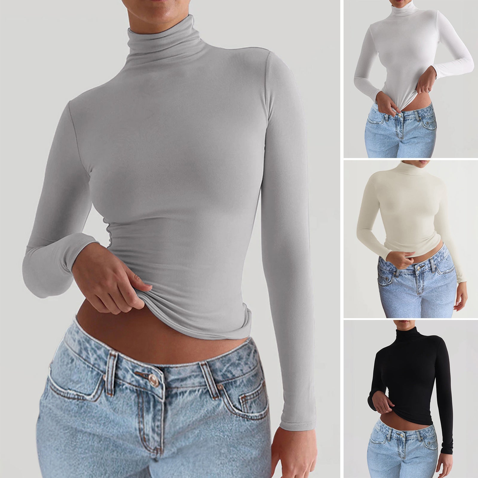 T-shirt Y2K moulant à col roulé, mode décontractée, pull à manches longues, haut ajusté, vêtements pour femmes