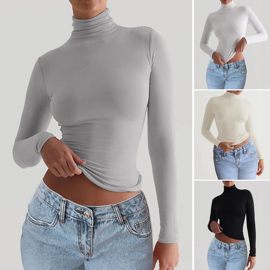 Camiseta de cuello alto ajustada Y2K, moda casual, jersey de manga larga, top ajustado, ropa de mujer