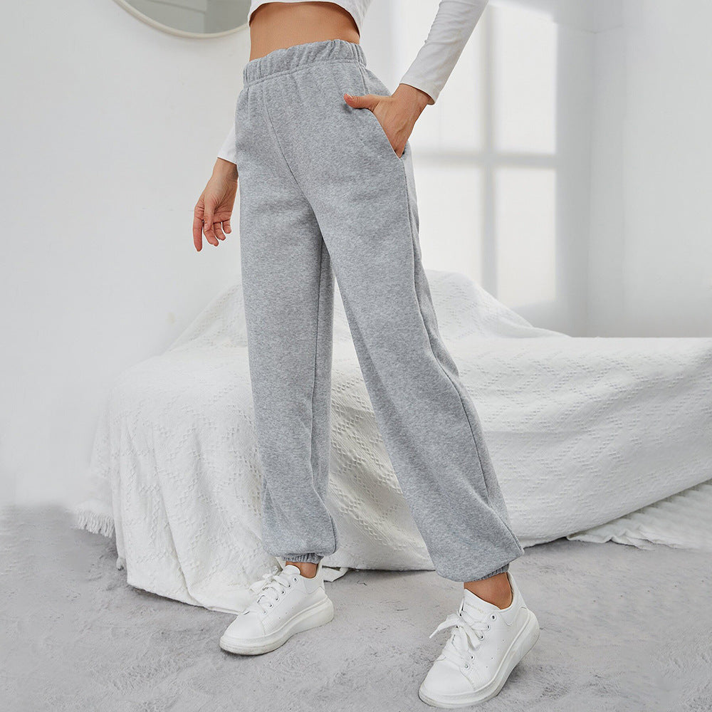 Pantalones Casuales Rectos Sencillos de Tiro Alto Deportivos con Forro Polar