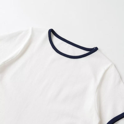 Short sleeved round neck contrasting T-shirt