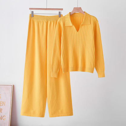 Conjunto de suéter de cuello alto liso para mujer