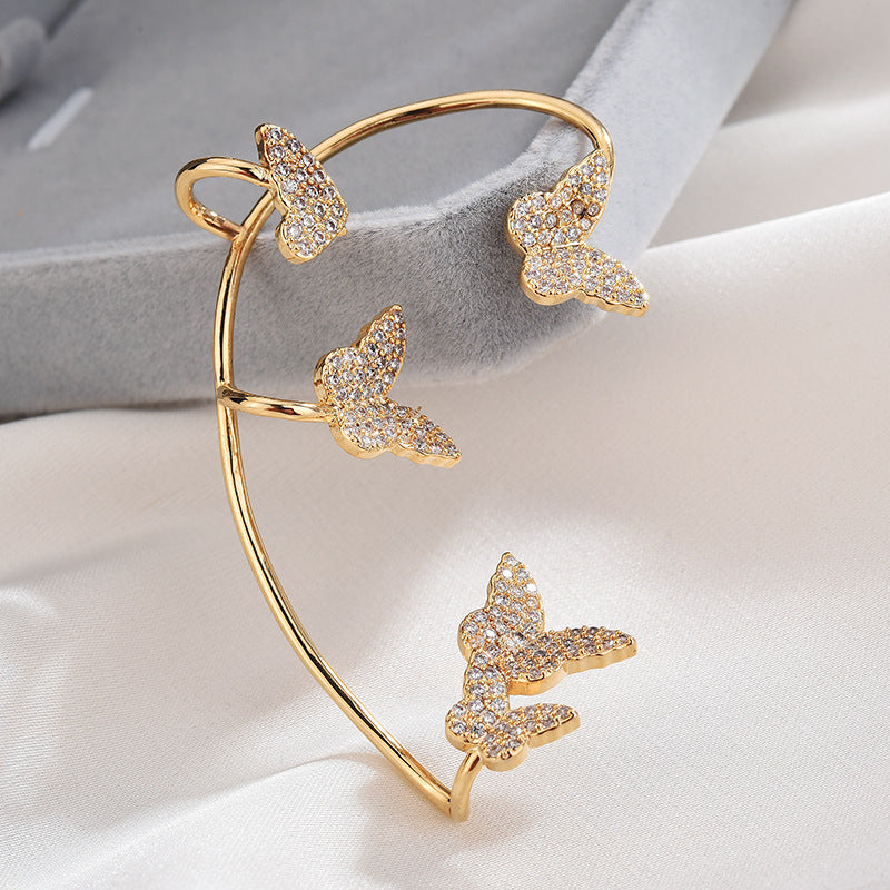 Boucles d'oreilles clips papillon en métal doré, zircon étincelant, sans piercing, pour femme, cadeau