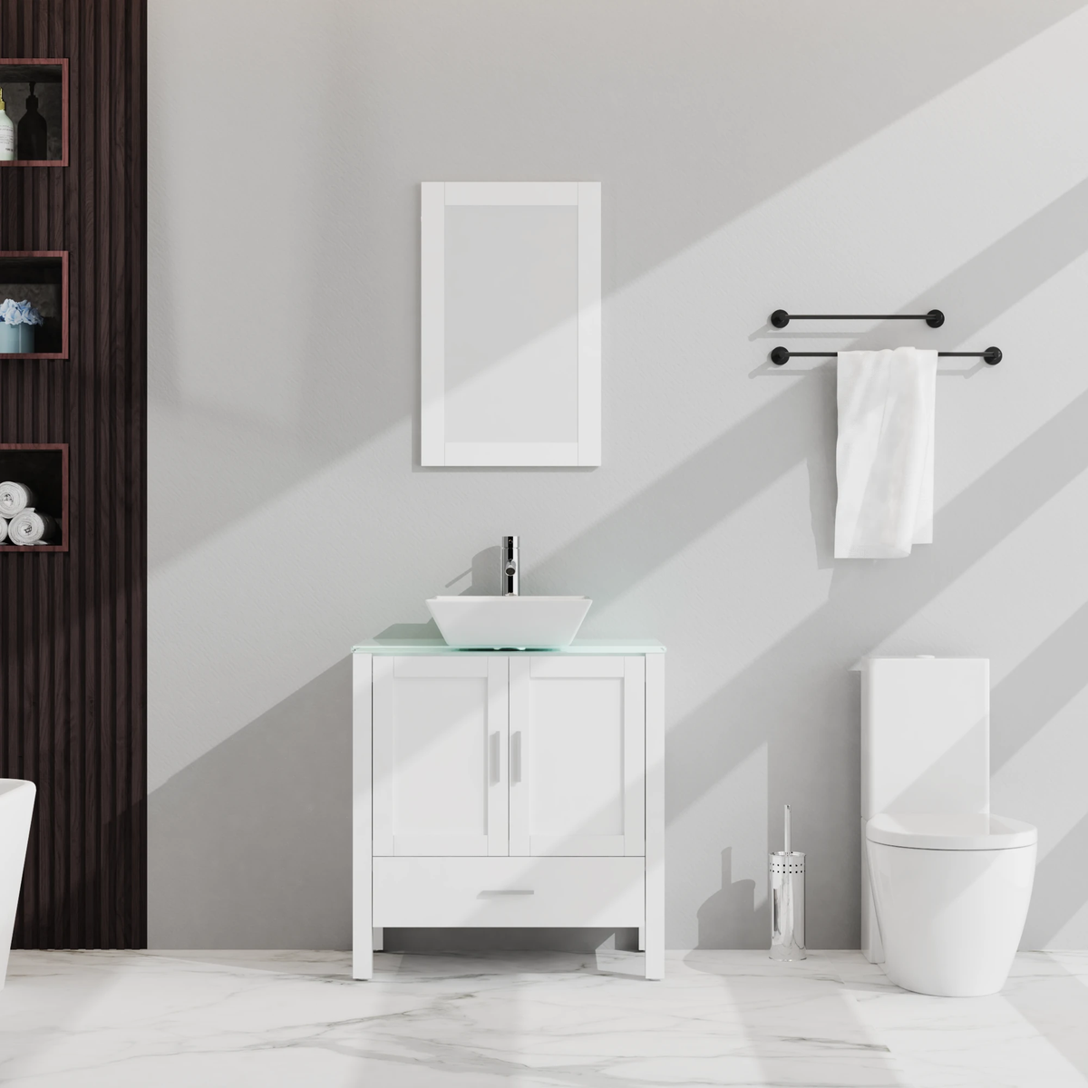 Goodyo 30" Bathroom Vanity and Sink Combo Glass Top Cabinet w/Mirror, White by eprolo