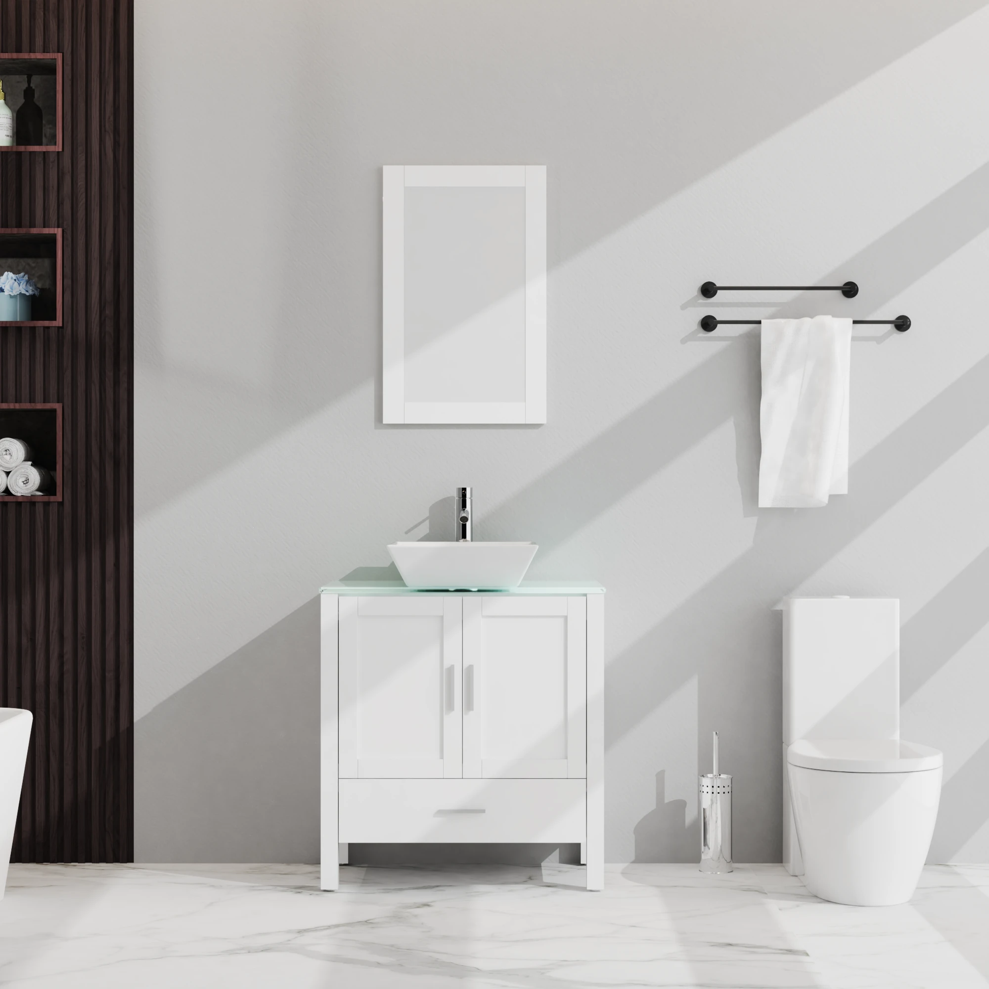 Goodyo 30" Bathroom Vanity and Sink Combo Glass Top Cabinet w/Mirror, White by eprolo