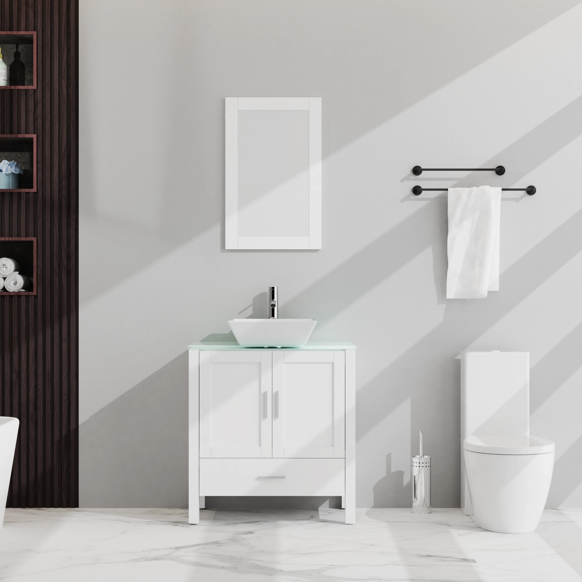 Goodyo 30" Bathroom Vanity and Sink Combo Glass Top Cabinet w/Mirror, White by eprolo