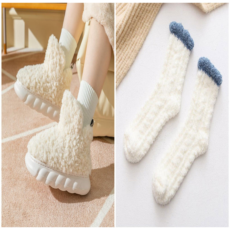 Paquete de invierno Zapatillas de algodón con tacón, impermeables, para usar en casa, interiores y exteriores, bonitas, de caña alta