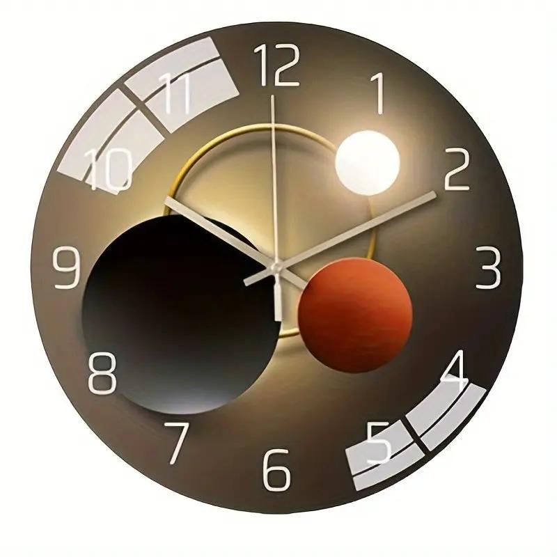 Wall-mounted Decorative Clock by AdTec; brown circular dial with planetary orbit design and white numerals.
