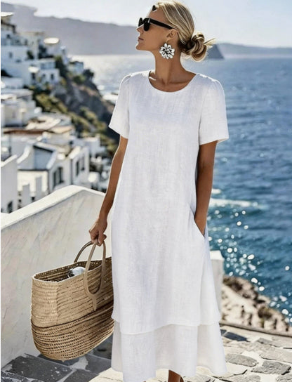 Nouvelle robe élégante décontractée à rayures et col en V