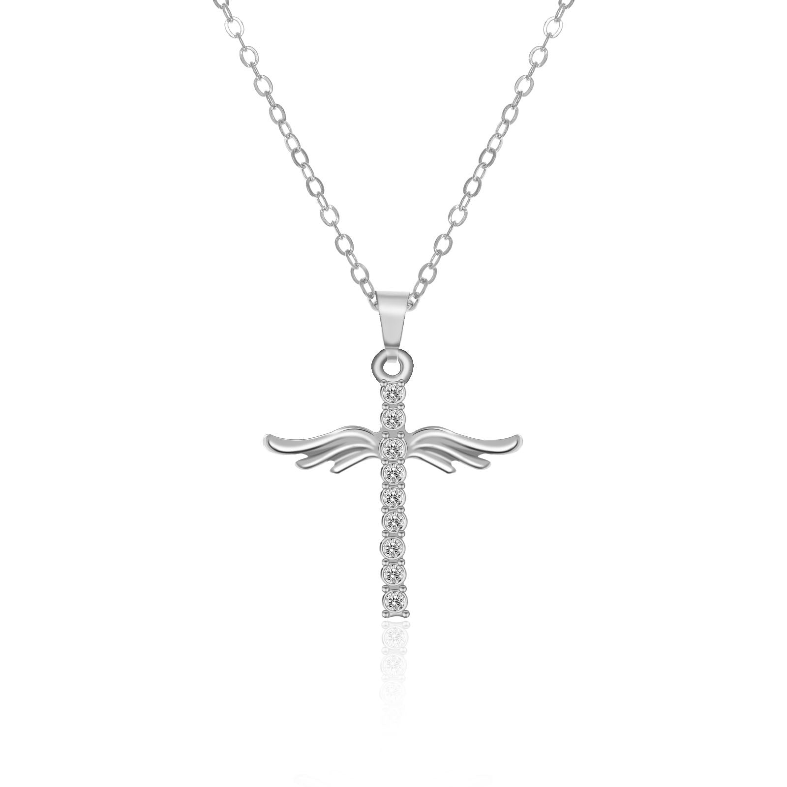 Collar con colgante de cruz de alas de ángel para mujer con cadena de acero inoxidable tipo O, regalo de joyería