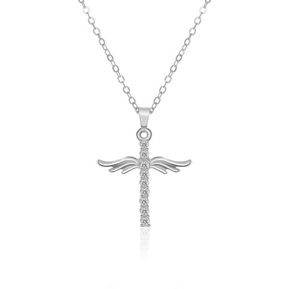 Collar con colgante de cruz de alas de ángel para mujer con cadena de acero inoxidable tipo O, regalo de joyería