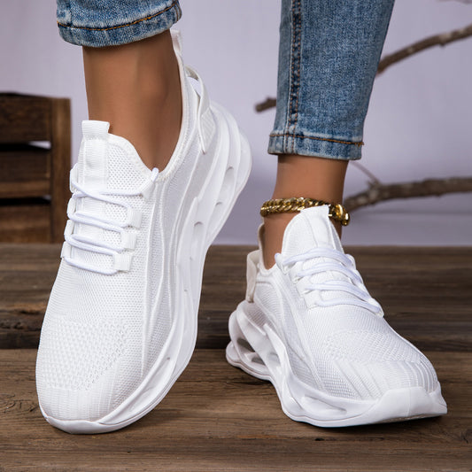 Unisex mesh casual sneakers by AdTec, white knit upper with soft cushioned soles