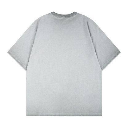 T-shirt lavé à manches courtes imprimé papillon