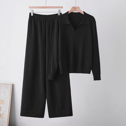 Conjunto de suéter de cuello alto liso para mujer