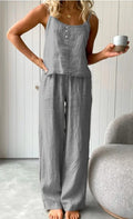 Women's New Solid Color Fashion Elastic Pants Sling Home Set