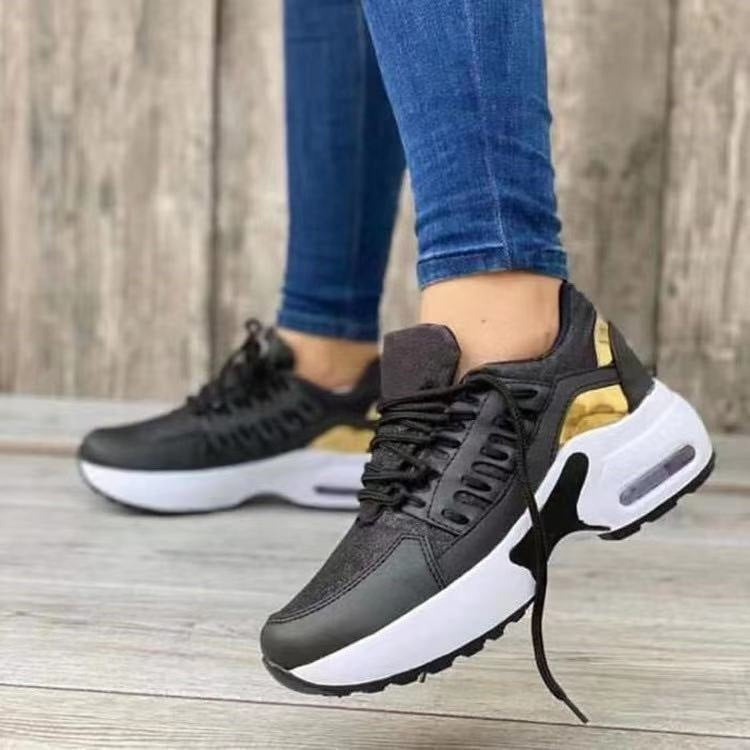 Baskets à lacets pour femmes, chaussures de sport à talon compensé pour la course