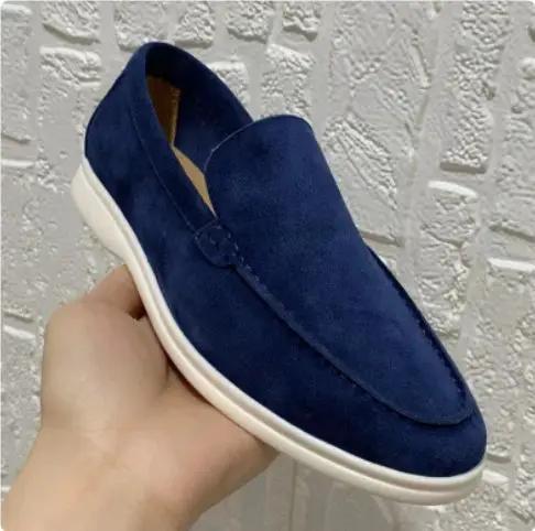Lusso men's slip-on drive loafers by AdTec in blue with soft imitation leather lining and white sole.