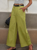 High Waisted Pocket Wide Leg Casual Commuting Pants