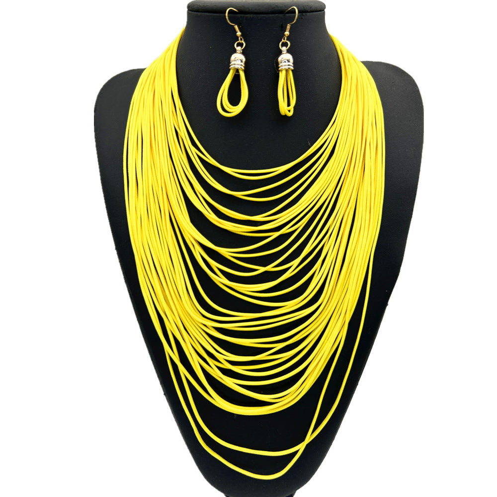 Ensemble collier gland multi-couches en cordon ciré