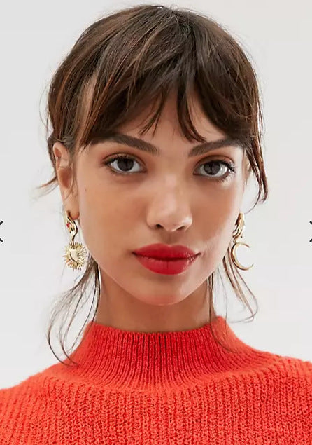 Boucles d'oreilles longues rétro européennes et américaines, boucles d'oreilles à pampilles de tempérament, boucles d'oreilles simples et tendance soleil lune pour femmes