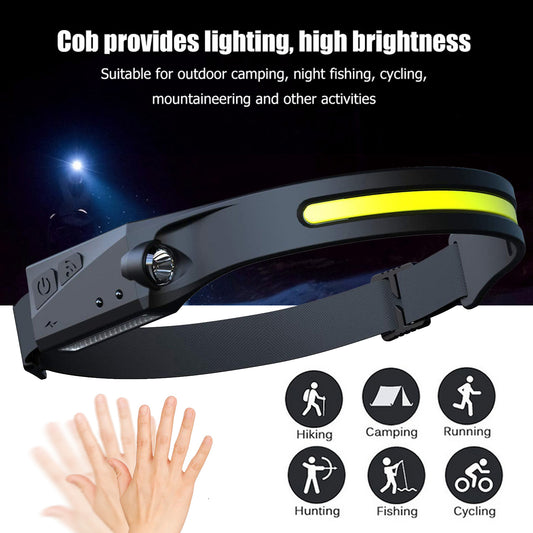Linterna frontal de inducción LED COB, recargable por USB, resistente al agua, para camping, con todas las perspectivas, luz de caza