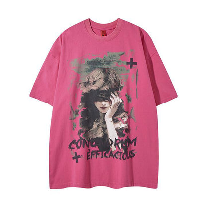 Chemise à manches courtes pour fille, imprimée de cire blanche craquelée, les yeux bandés
