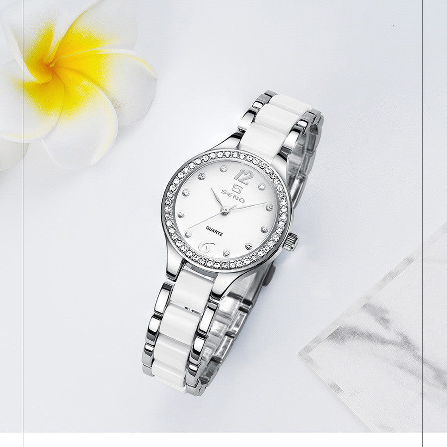 Reloj de pulsera impermeable de cerámica para mujer