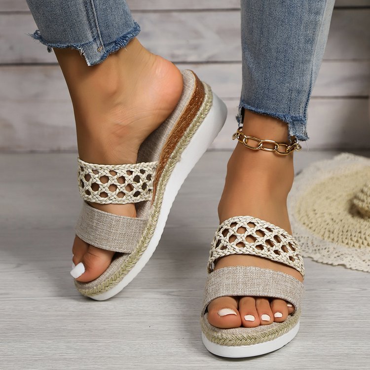 Sandales compensées à bout ouvert en corde et grande taille pour femme