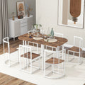 TOPMAX Modern 7-Piece Dining Table Set with Faux Marble Compact 55Inch Kitchen Table Set for 6 White+Cherry by eprolo